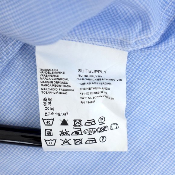 SuitSupply Blue Houndstooth Egyptian Cotton Button Up Dress Shirt Size 15 3/4 L - Picture 11 of 14